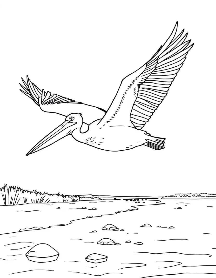 (Mississippi) Pelican flying over the Mississippi coastline