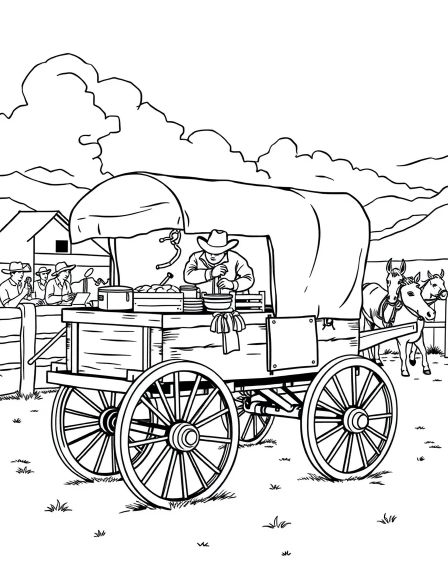 (Wyoming) A chuckwagon serving food at a rodeo
