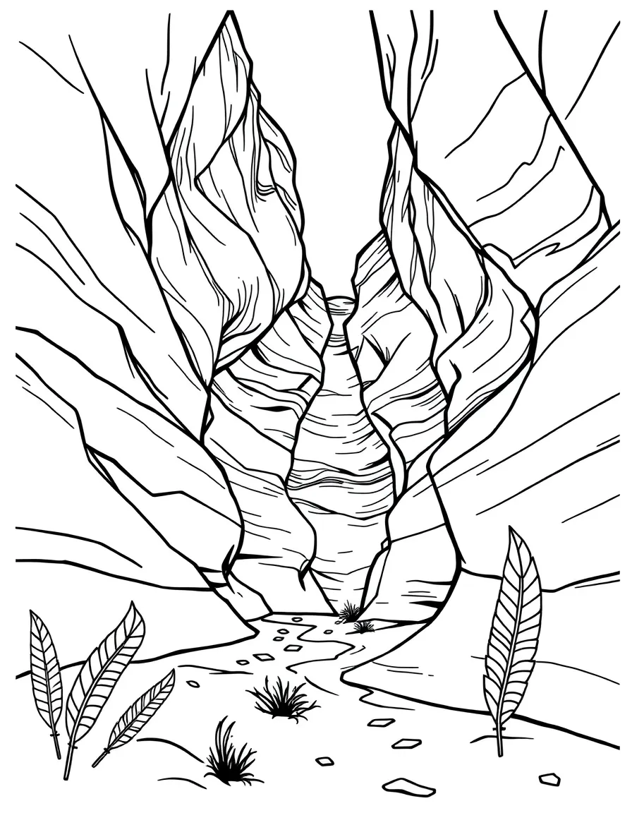 Antelope Canyon with Native American feathers, desert sand patterns, and Southwest geometric designs