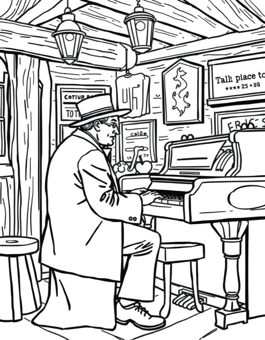 Ragtime piano player in saloon setting