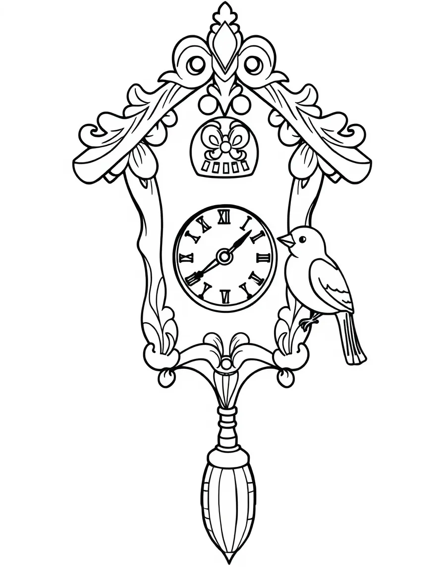 Smiling cuckoo clock with bird friend and pendulum