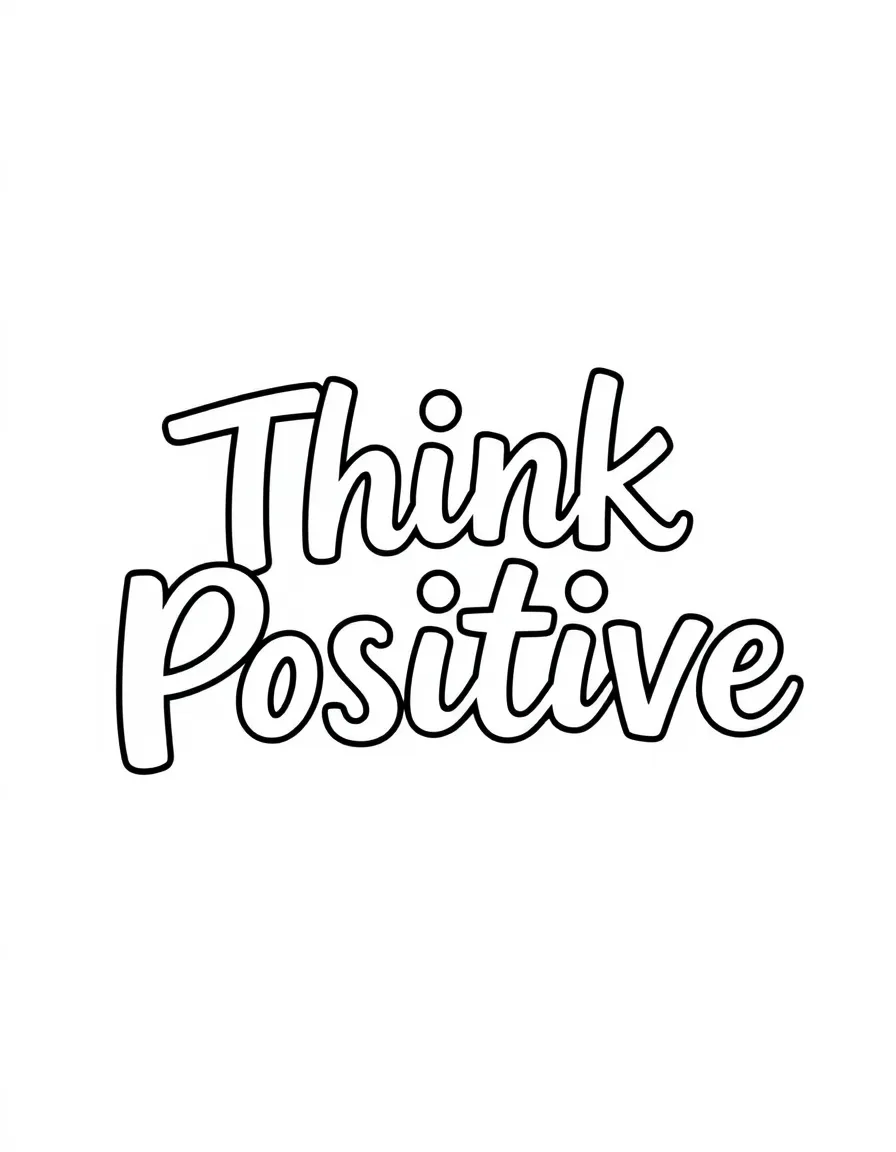 Think positive motivational coloring page art, include the text "Think Positive".
