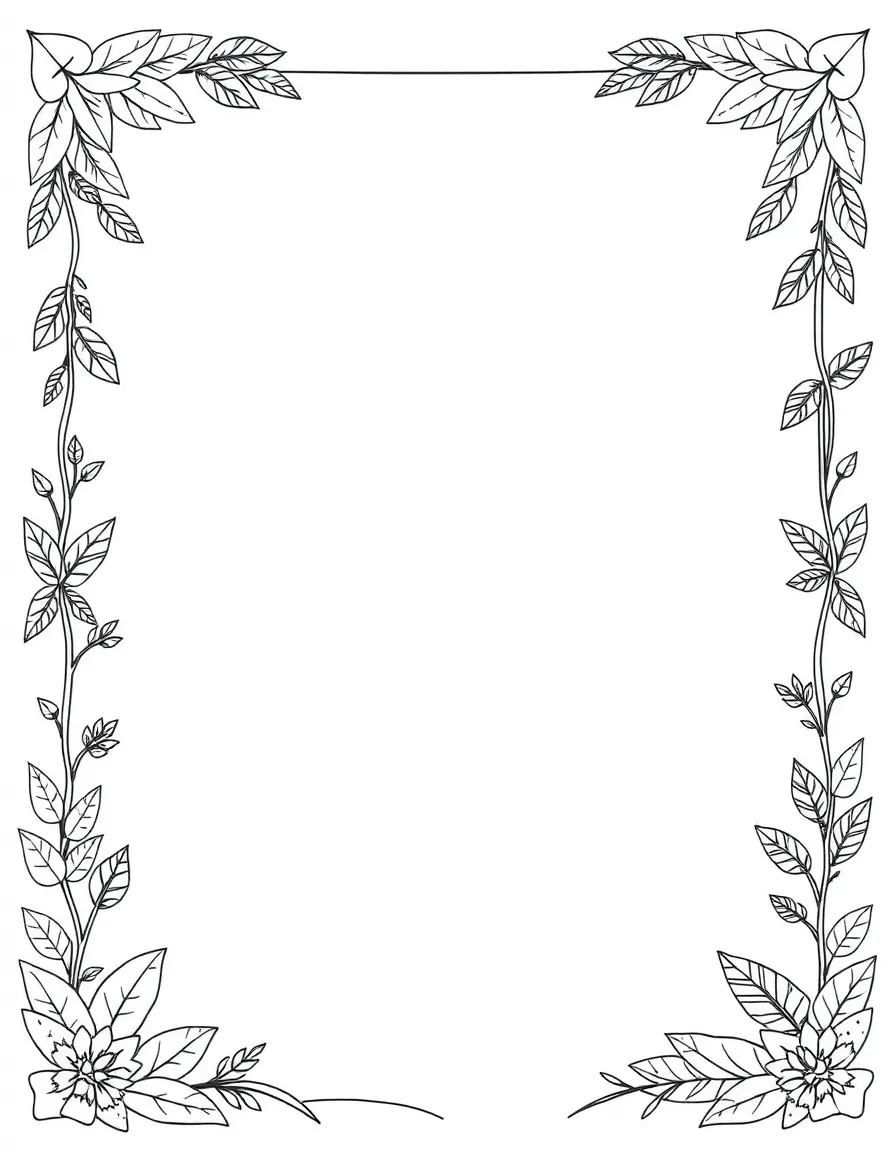 "My favorite place in nature" coloring page. A large blank frame with nature-themed borders, and spaces to draw or write about a favorite natural spot. Black and white line art.