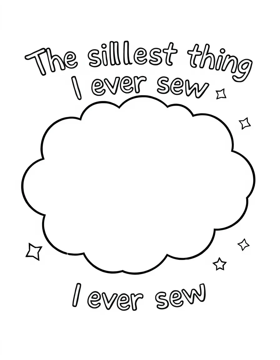"The silliest thing I ever saw" coloring page. A blank thought bubble or cartoon frame, with spaces to draw or write a funny memory. Include stars. Black and white line art.