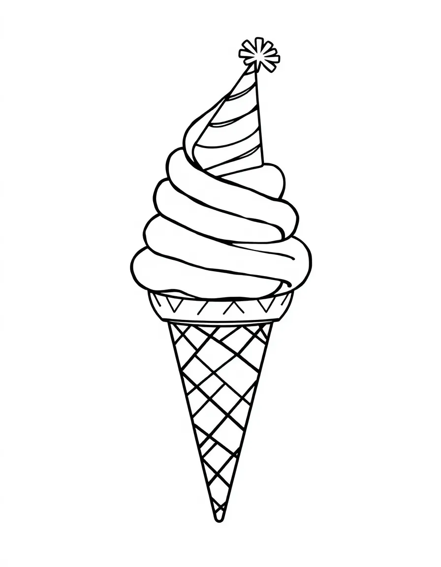 A sweet **ice cream cone** with a party hat and a "Happy Birthday" message on the side.