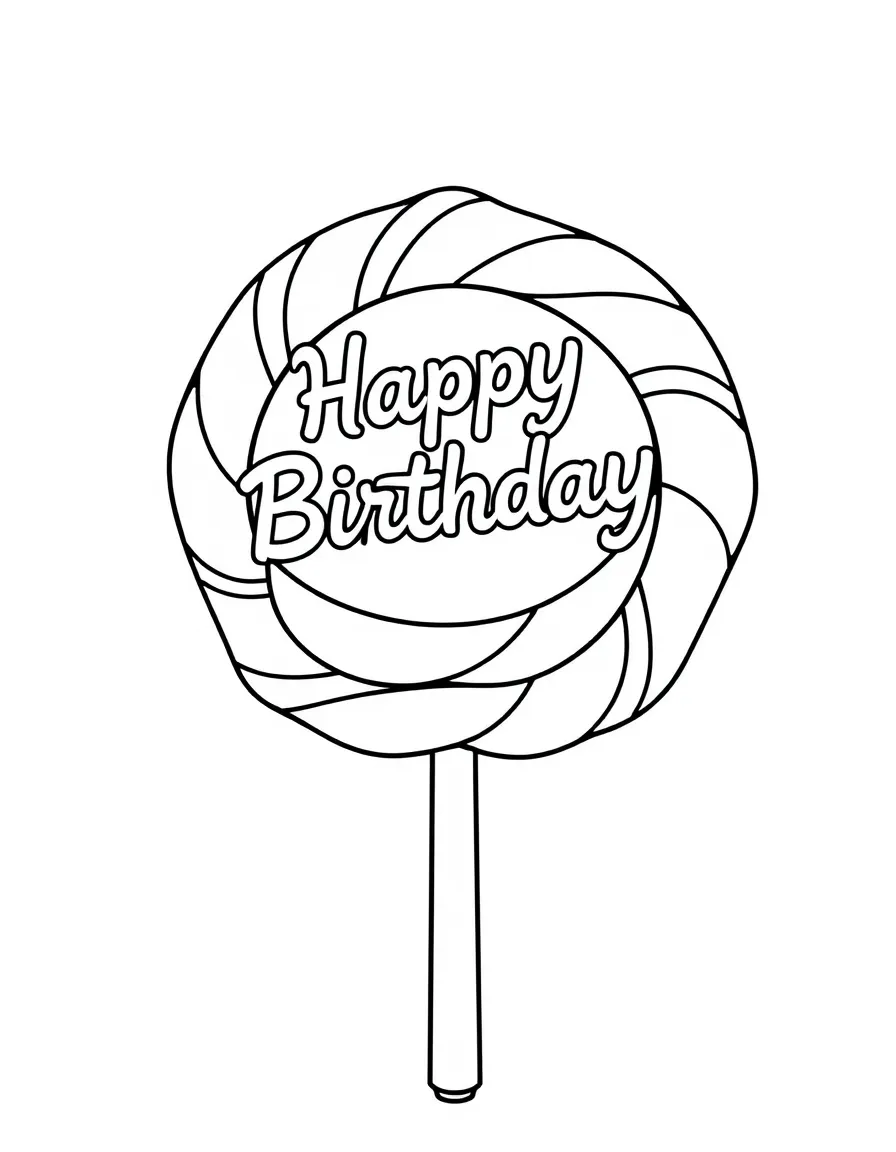A giant **lollipop** shaped like a birthday star with "Happy Birthday" written on it.