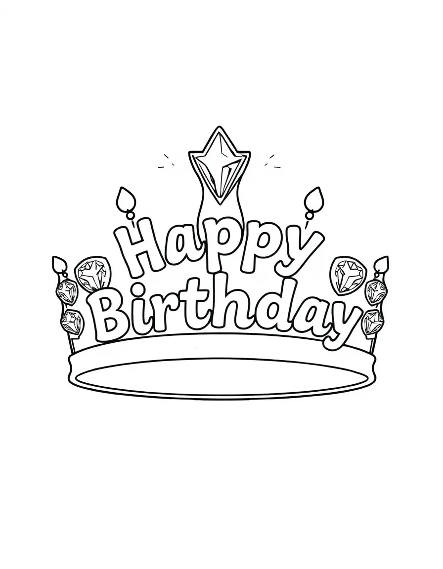 A sparkling **tiara** fit for a birthday queen/king with "Happy Birthday" gems.