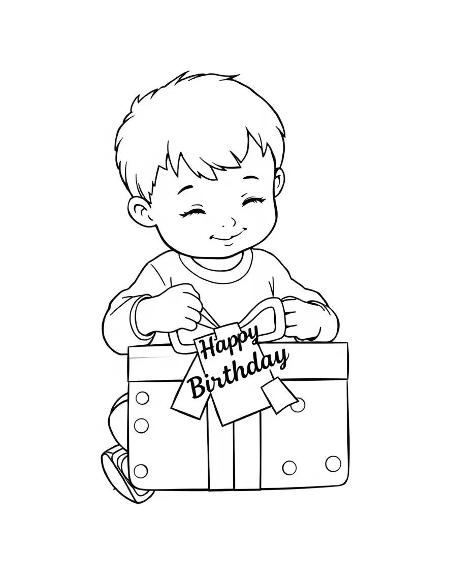 A child unwrapping a special **birthday present** with a "Happy Birthday" tag.