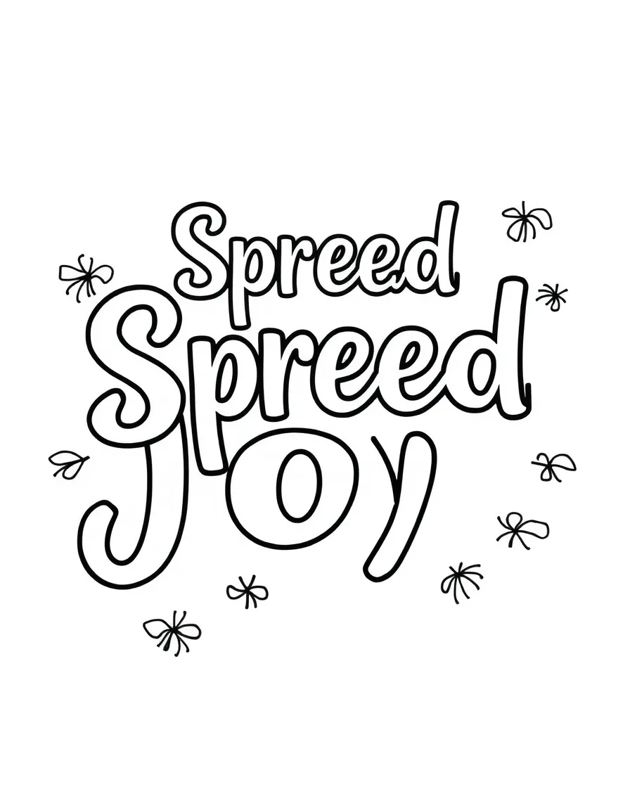 **Spread Joy** cheerful coloring page, include the text "Spread Joy".