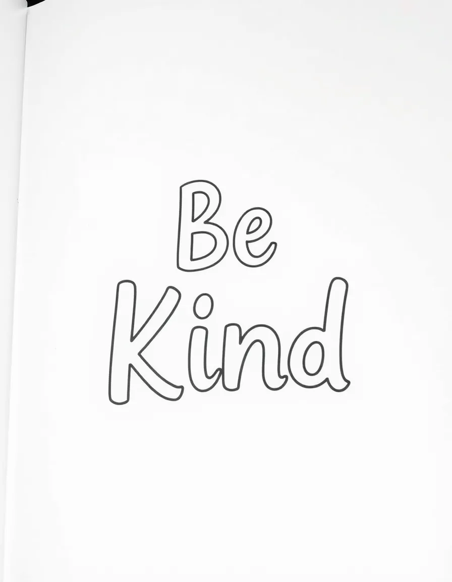 **Be Kind** gentle coloring page, include the text "Be Kind".