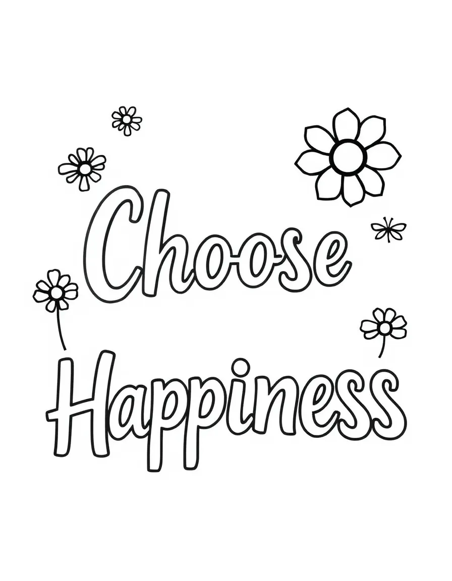 **Choose Happiness** uplifting coloring page, include the text "Choose Happiness".
