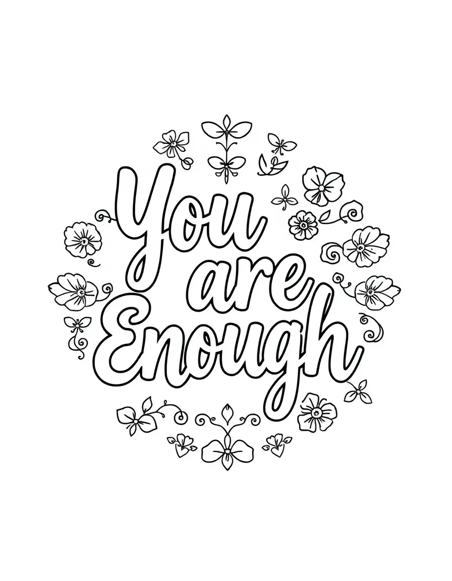**You Are Enough** self-love coloring page, include the text "You Are Enough".