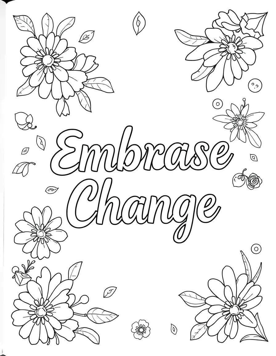 **Embrace Change** transformative coloring page, include the text "Embrace Change".