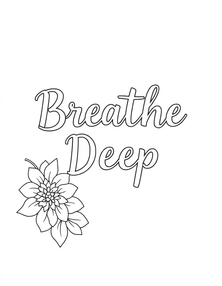 **Breathe Deep** calming coloring page, include the text "Breathe Deep".
