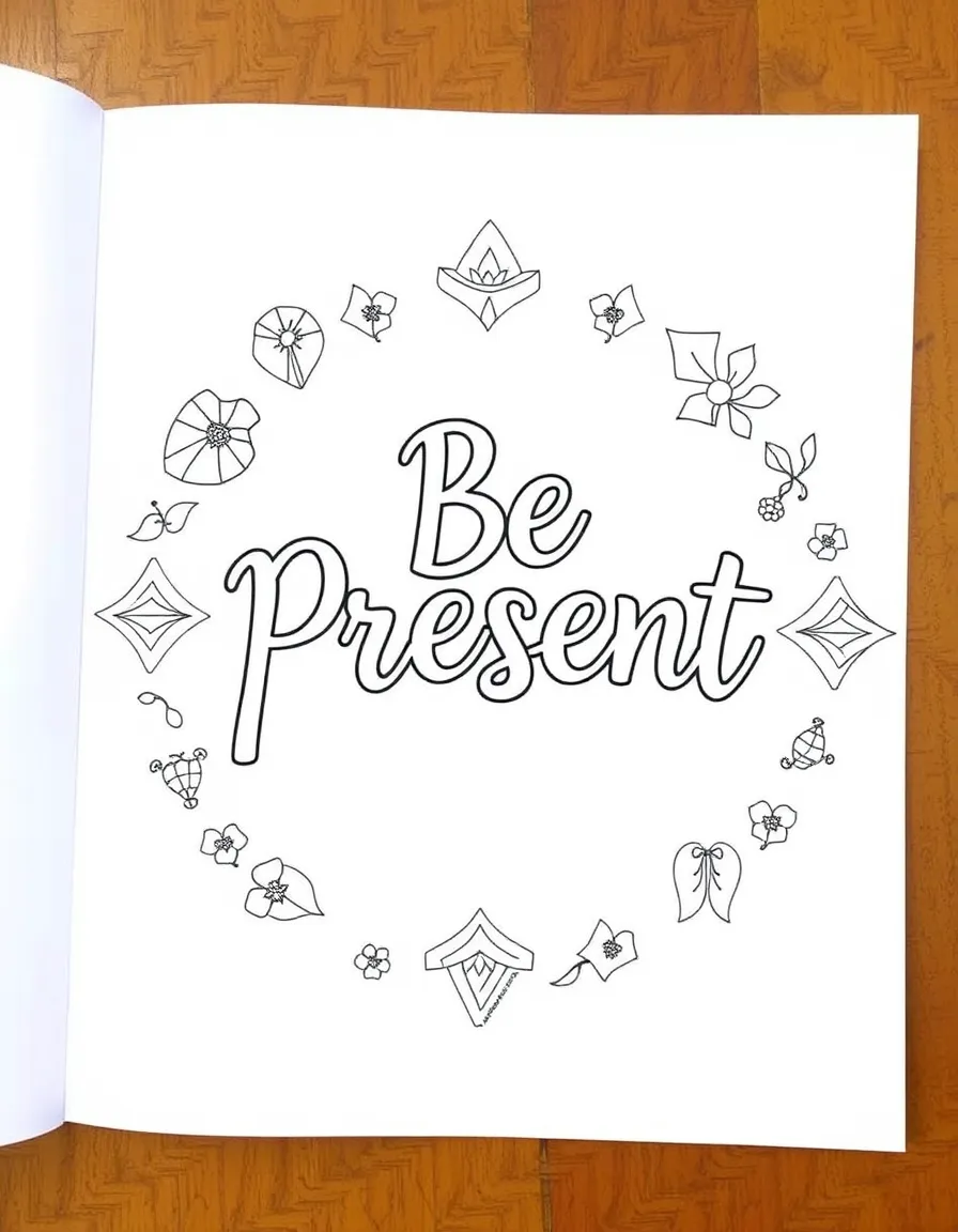 **Be Present** mindful coloring page, include the text "Be Present".