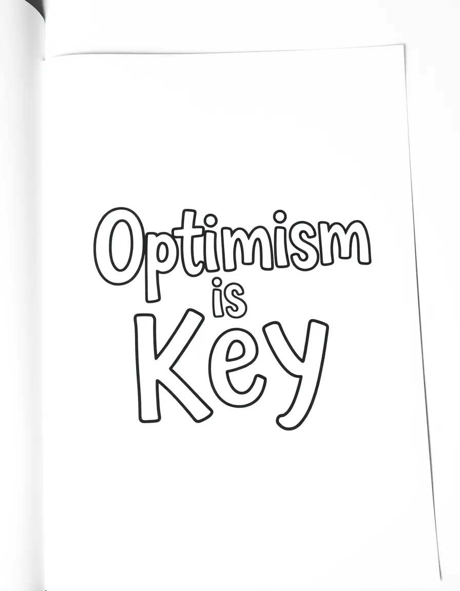 **Optimism is Key** cheerful coloring page, include the text "Optimism is Key".