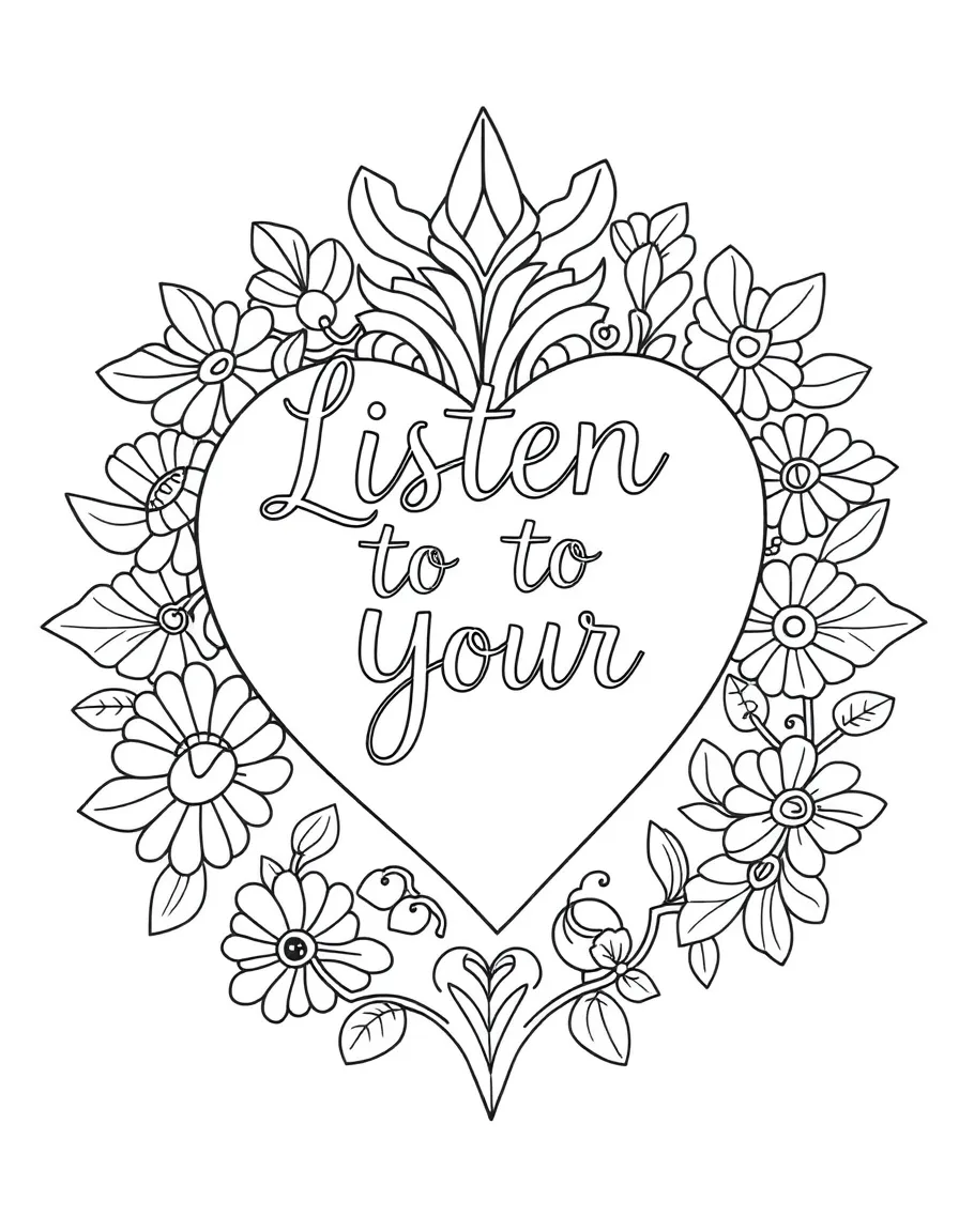 **Listen to Your Heart** intuitive coloring page, include the text "Listen to Your Heart".