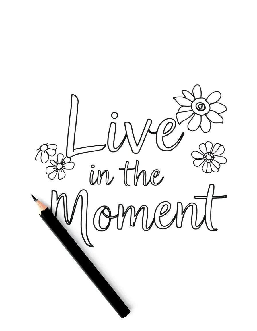 **Live in the Moment** present-focused coloring page, include the text "Live in the Moment".