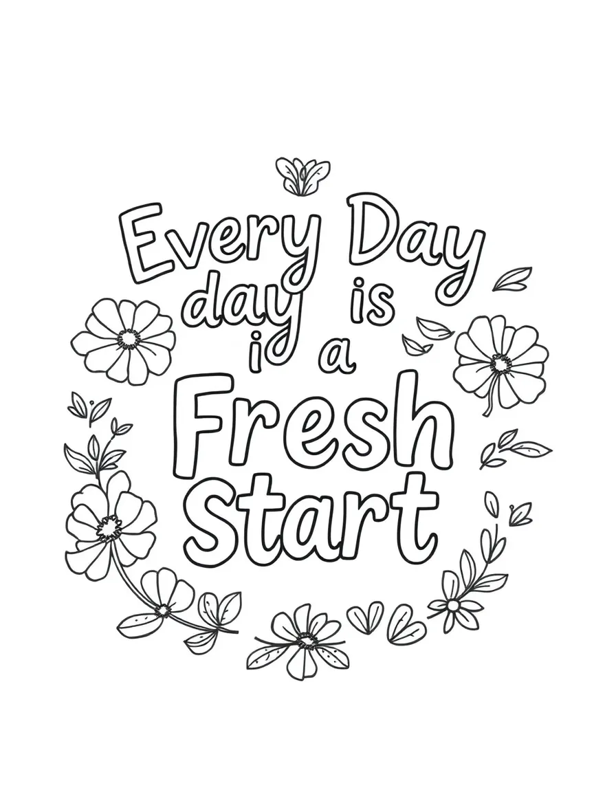 **Every Day is a Fresh Start** new beginnings coloring page, include the text "Every Day is a Fresh Start".