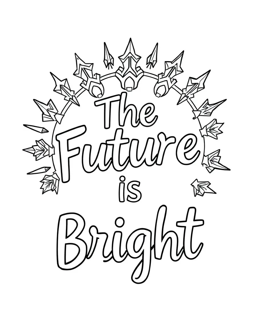 **The Future is Bright** hopeful coloring page, include the text "The Future is Bright".