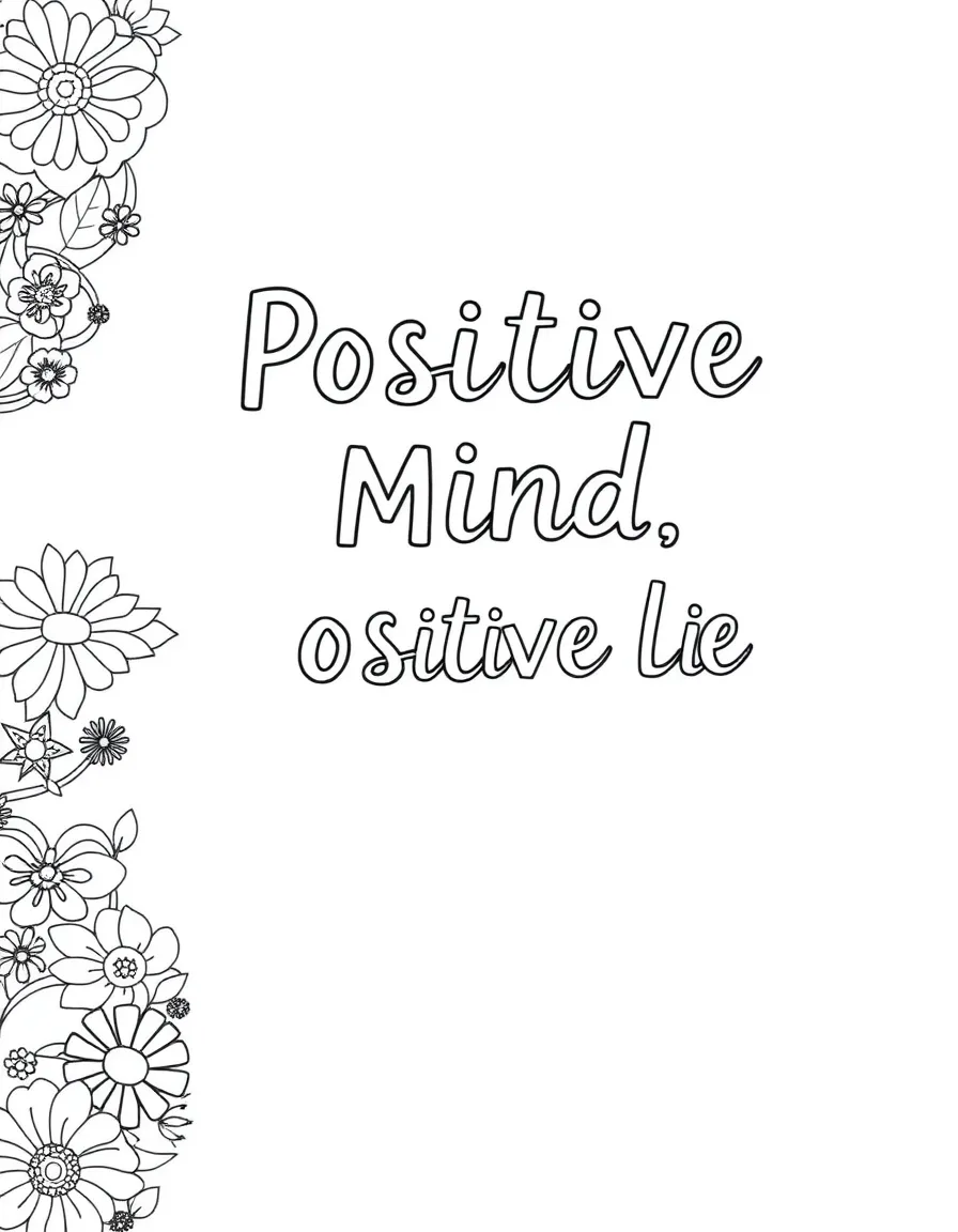 **Positive Mind, Positive Life** mindful coloring page, include the text "Positive Mind, Positive Life".