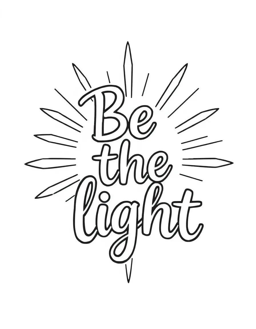 **Be the Light** illuminating coloring page, include the text "Be the Light".
