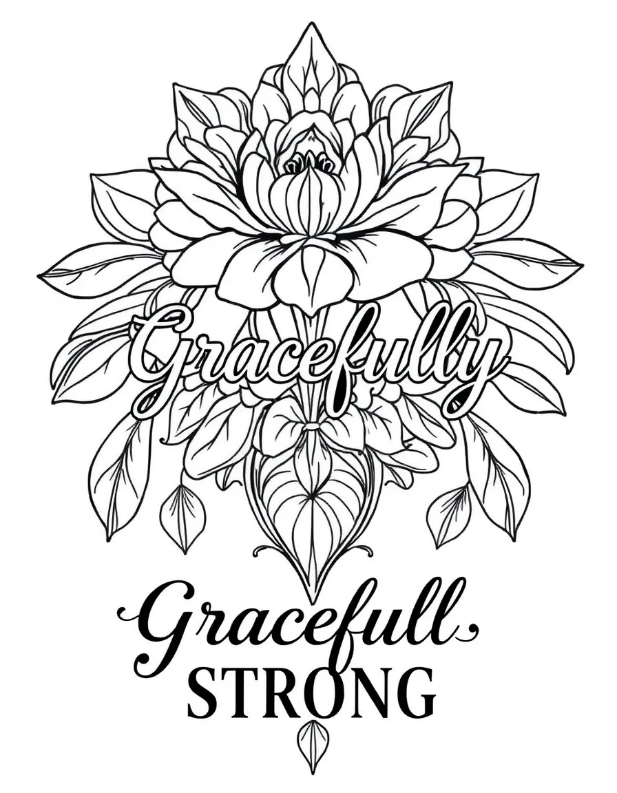 **Gracefully Strong** elegant coloring page, include the text "Gracefully Strong".