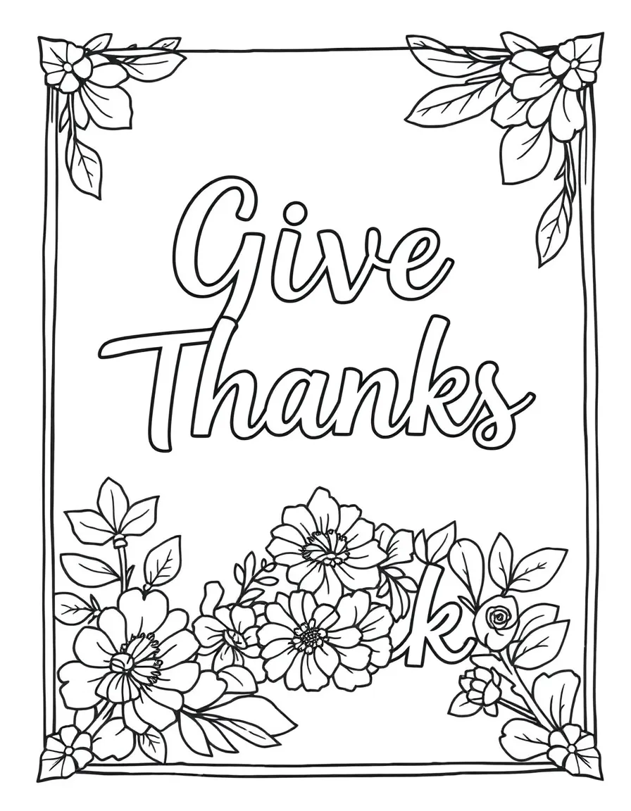 **Give Thanks** gratitude coloring page, include the text "Give Thanks".