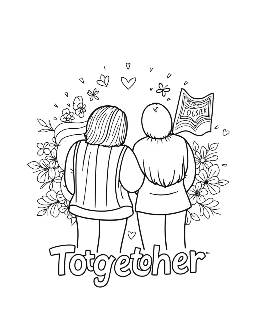**Better Together** unity coloring page, include the text "Better Together".