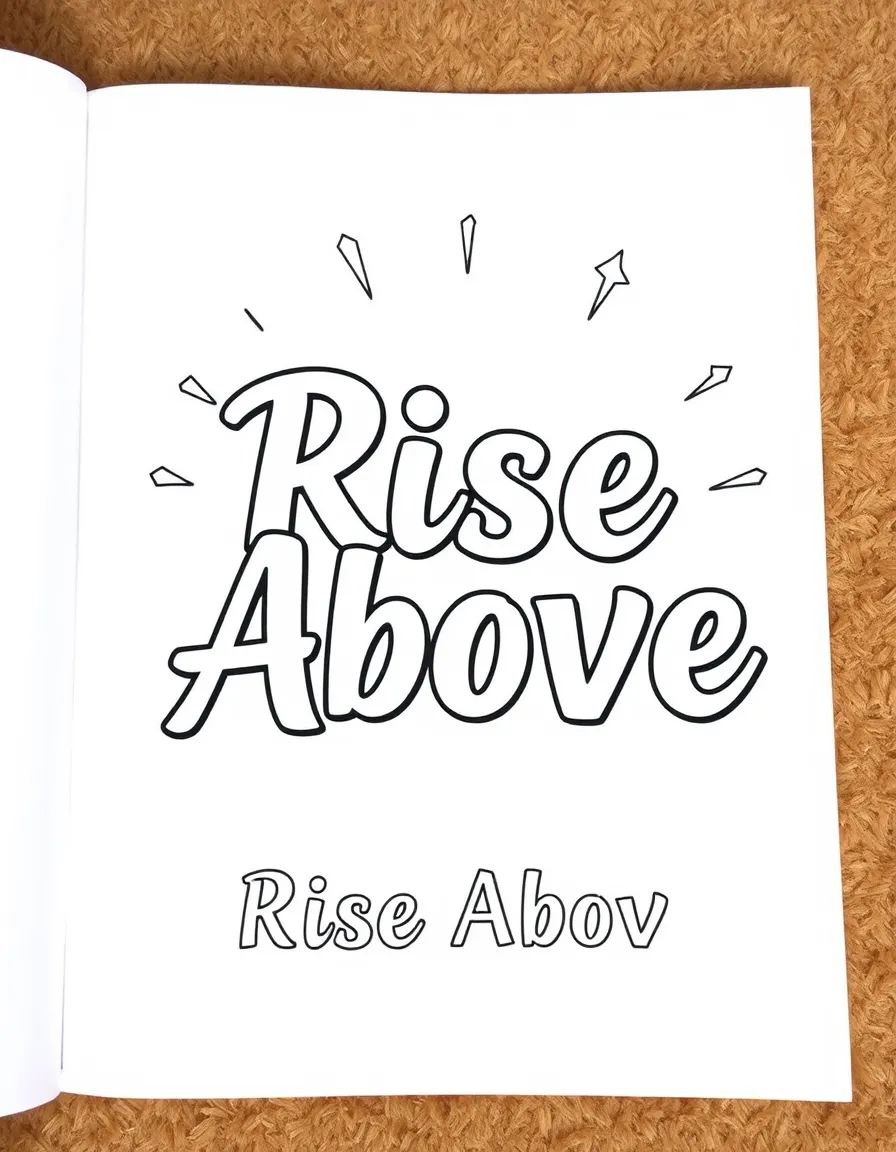 **Rise Above** overcoming challenges coloring page, include the text "Rise Above".