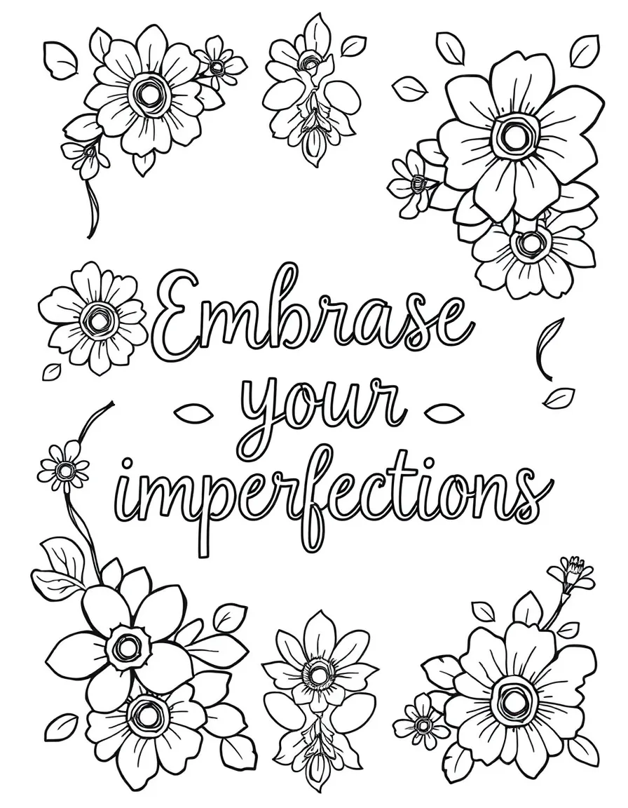 **Embrace Your Imperfections** self-acceptance coloring page, include the text "Embrace Your Imperfections".