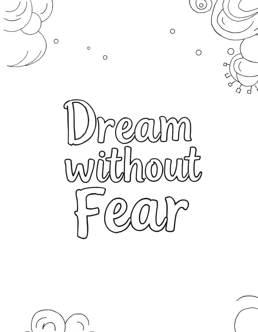 **Dream Without Fear** courageous dream coloring page, include the text "Dream Without Fear".