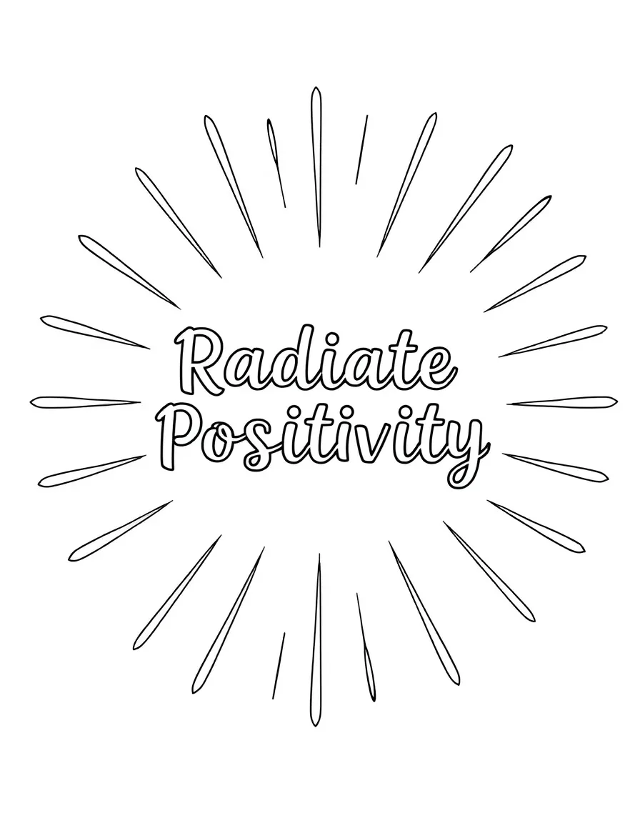 **Radiate Positivity** glowing coloring page, include the text "Radiate Positivity".