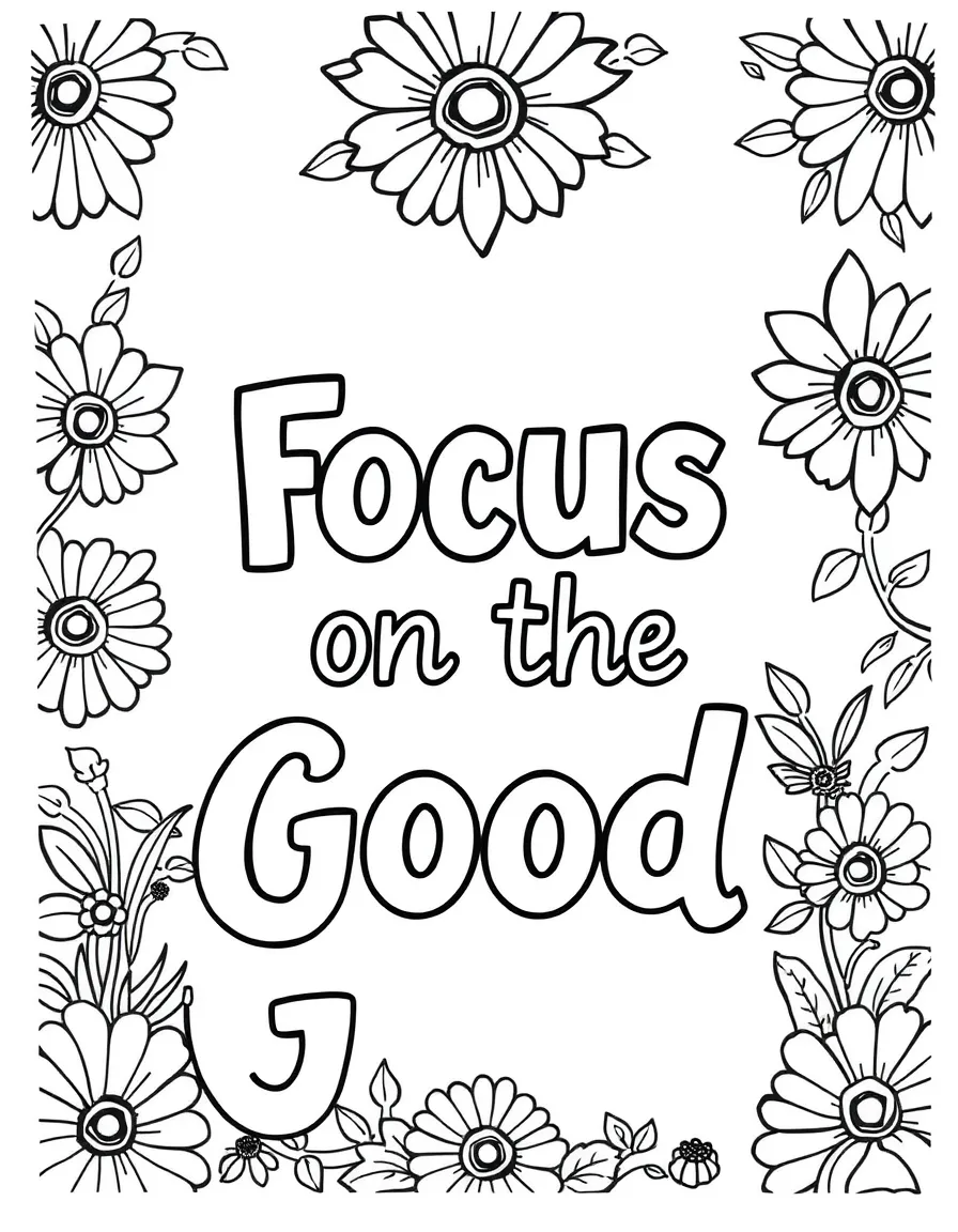 **Focus on the Good** optimistic coloring page, include the text "Focus on the Good".