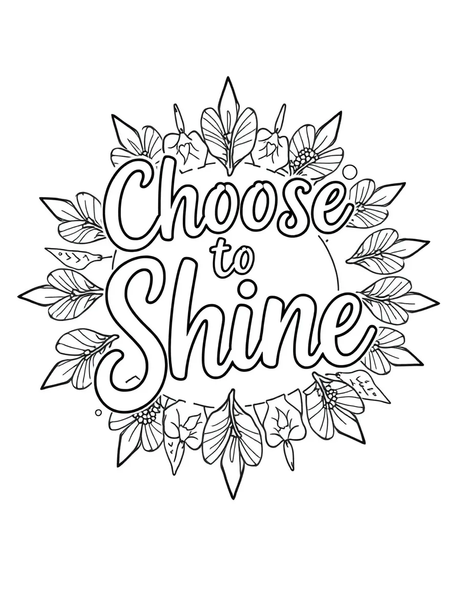 **Choose to Shine** deliberate positivity coloring page, include the text "Choose to Shine".