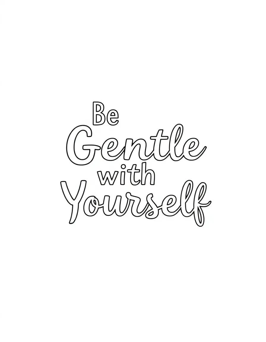 **Be Gentle with Yourself** self-compassion coloring page, include the text "Be Gentle with Yourself".