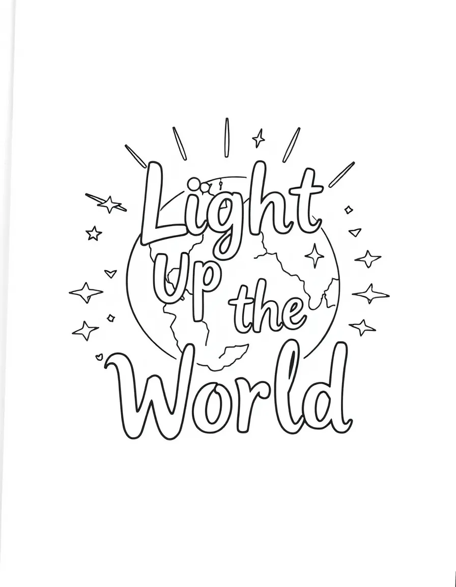 **Light Up the World** inspiring coloring page, include the text "Light Up the World".