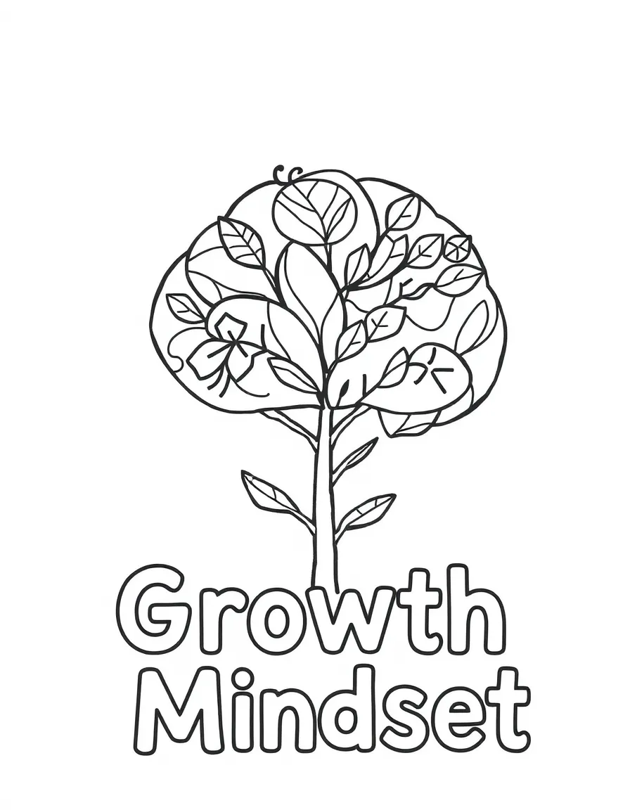**Growth Mindset** learning coloring page, include the text "Growth Mindset".