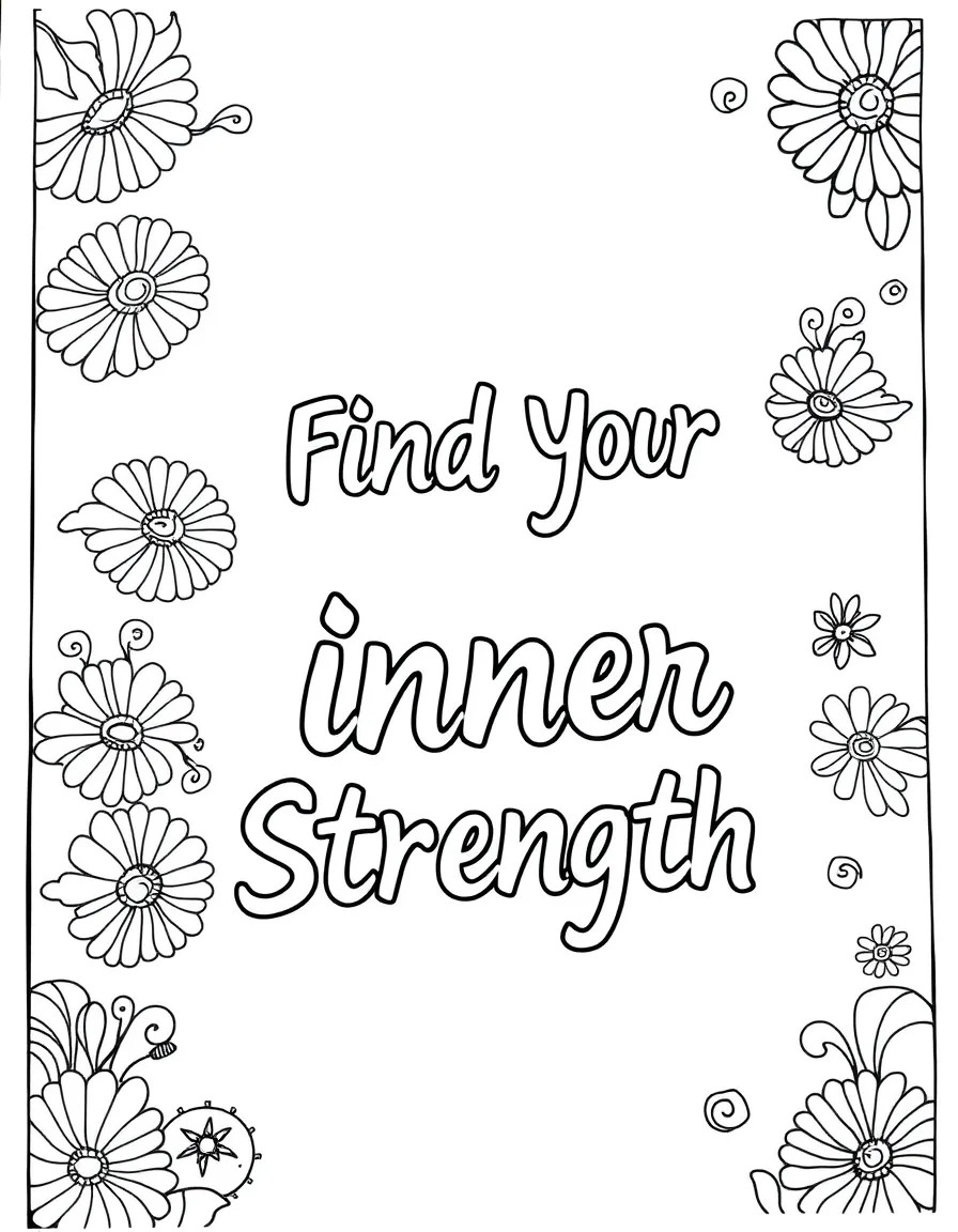 **Find Your Inner Strength** powerful coloring page, include the text "Find Your Inner Strength".
