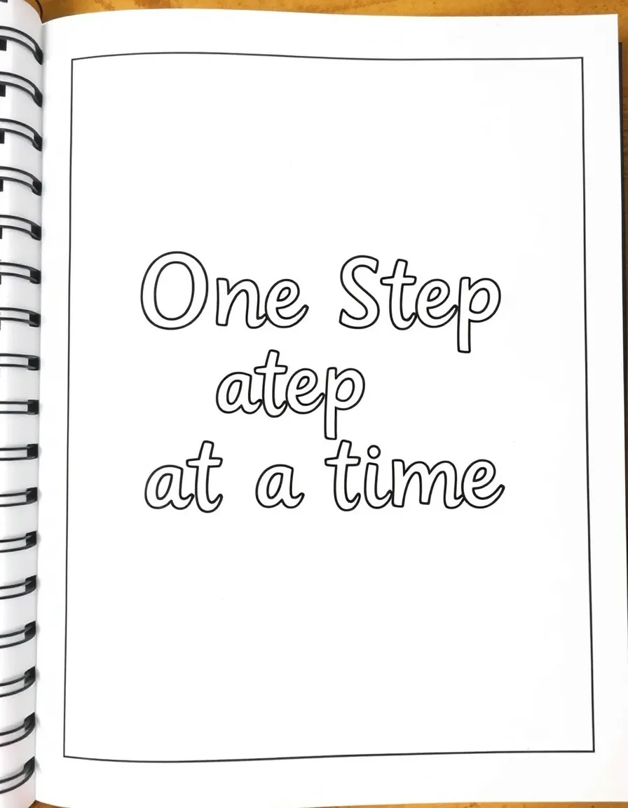 **One Step at a Time** progress coloring page, include the text "One Step at a Time".