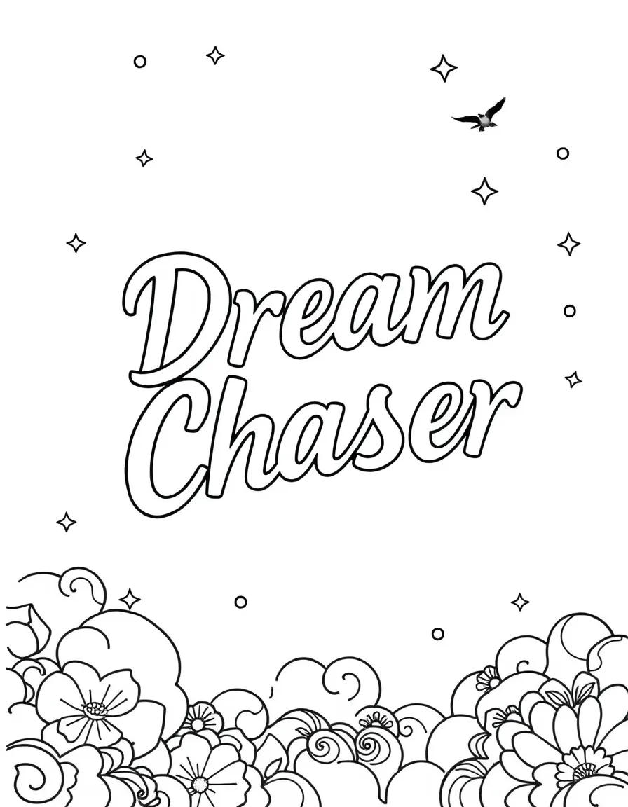 **Dream Chaser** ambitious coloring page, include the text "Dream Chaser".