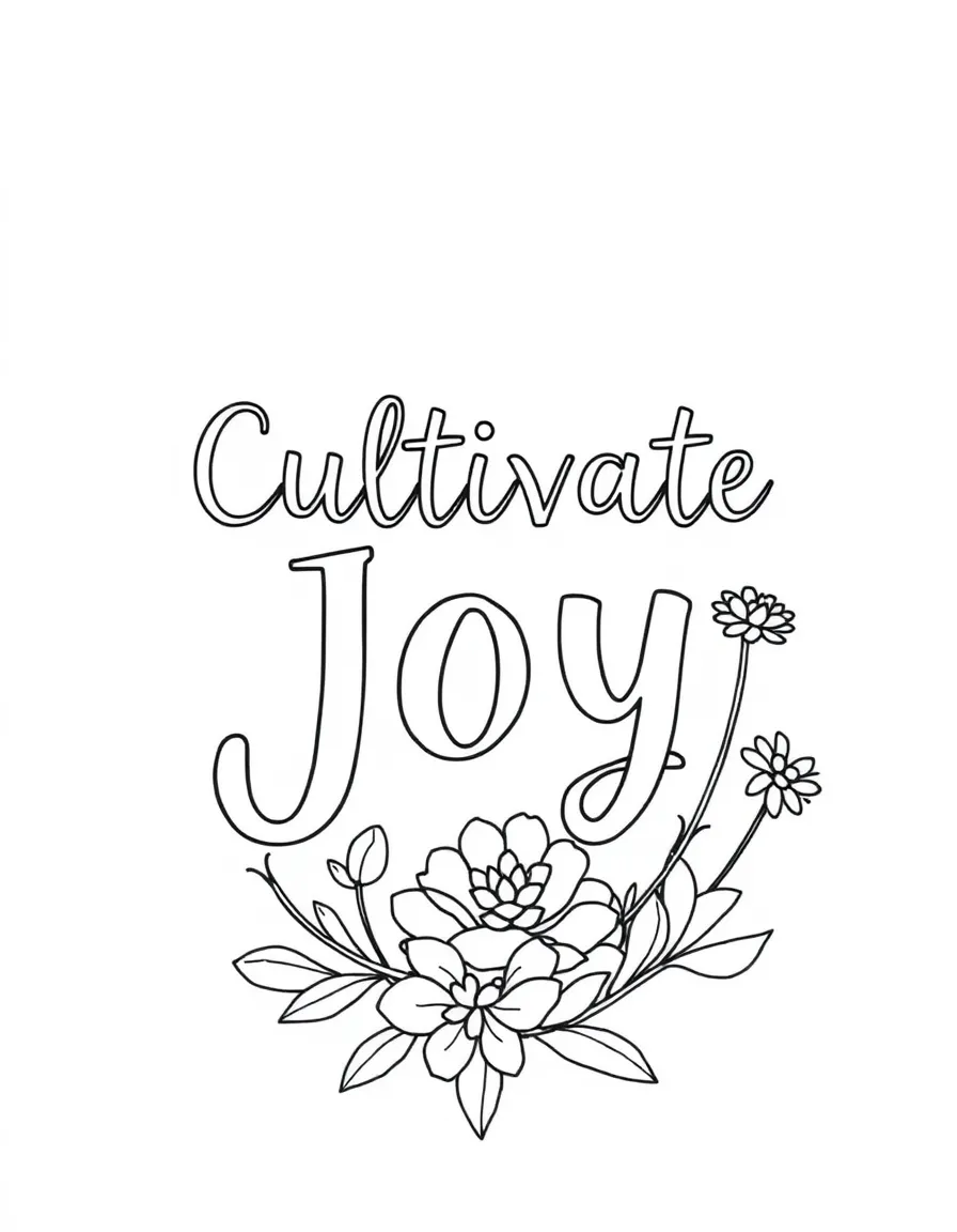 **Cultivate Joy** nurturing coloring page, include the text "Cultivate Joy".