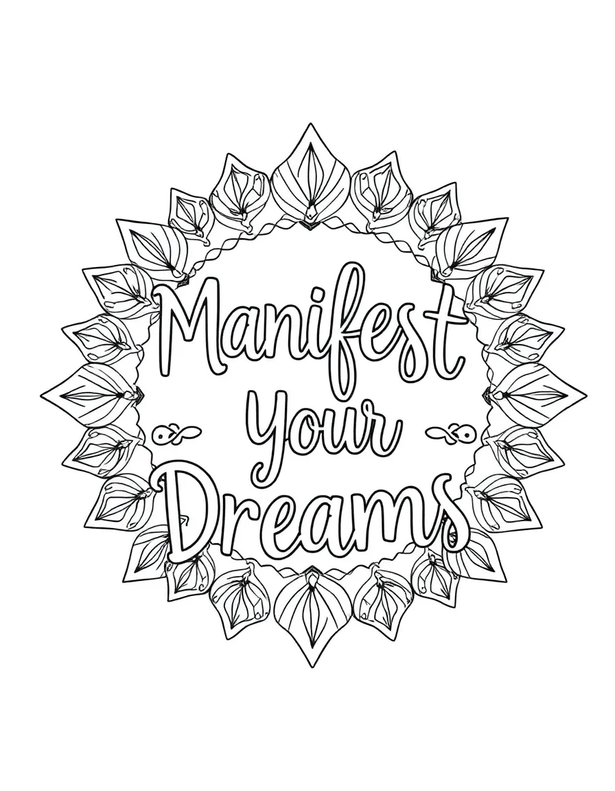 **Manifest Your Dreams** creative coloring page, include the text "Manifest Your Dreams".