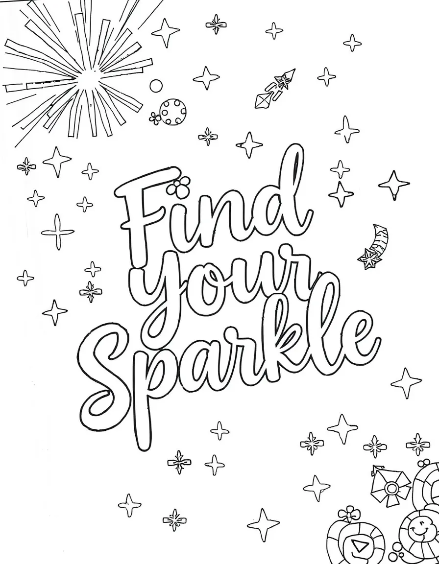**Find Your Sparkle** unique coloring page, include the text "Find Your Sparkle".