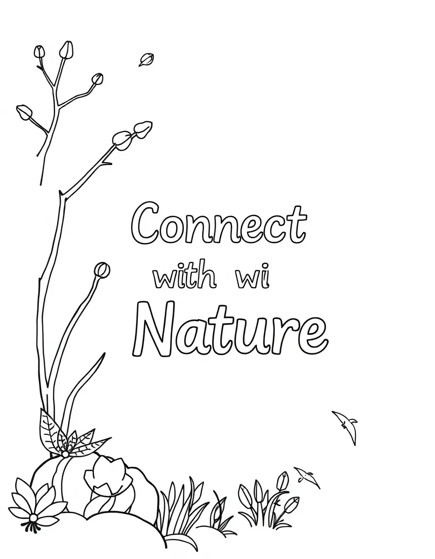 **Connect with Nature** outdoorsy coloring page, include the text "Connect with Nature".