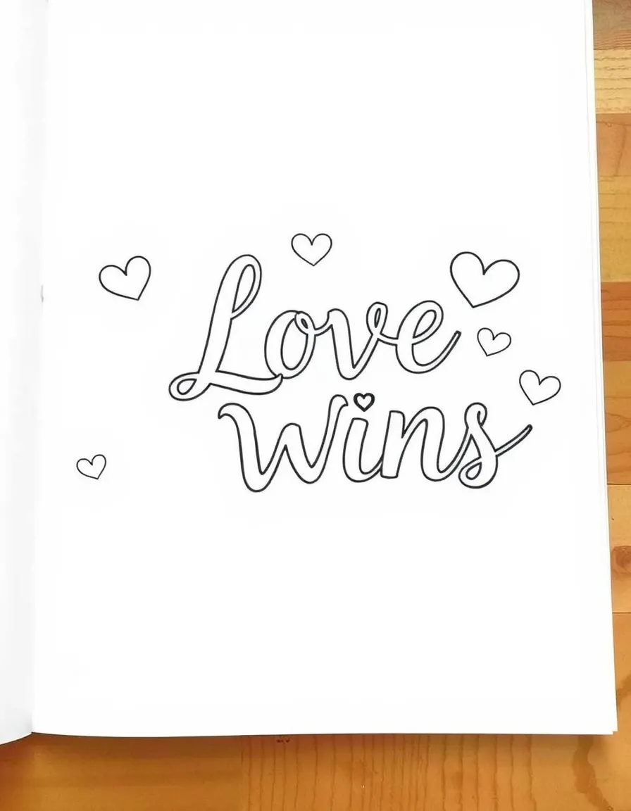 **Love Wins** affectionate coloring page, include the text "Love Wins".