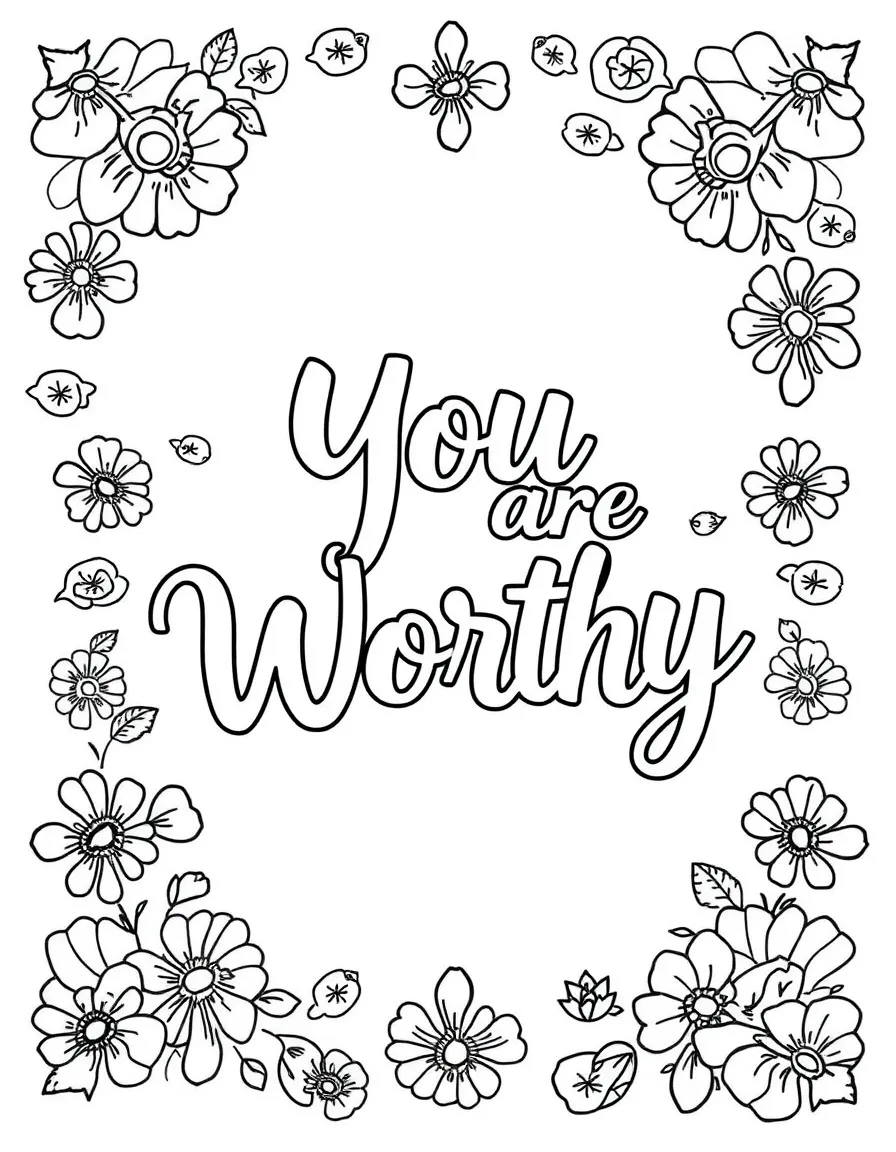 **You are Worthy** deserving coloring page, include the text "You are Worthy".