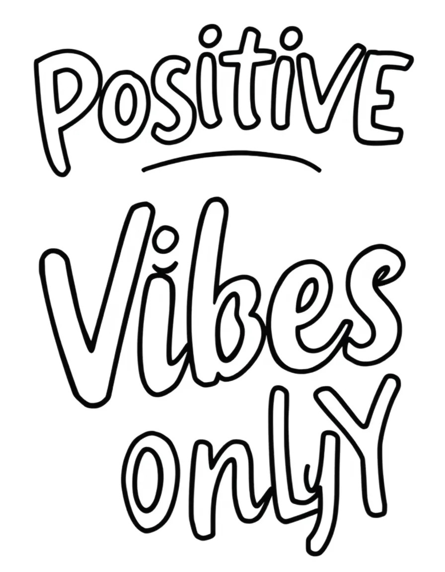 **Positive Vibes Only** energetic coloring page, include the text "Positive Vibes Only".