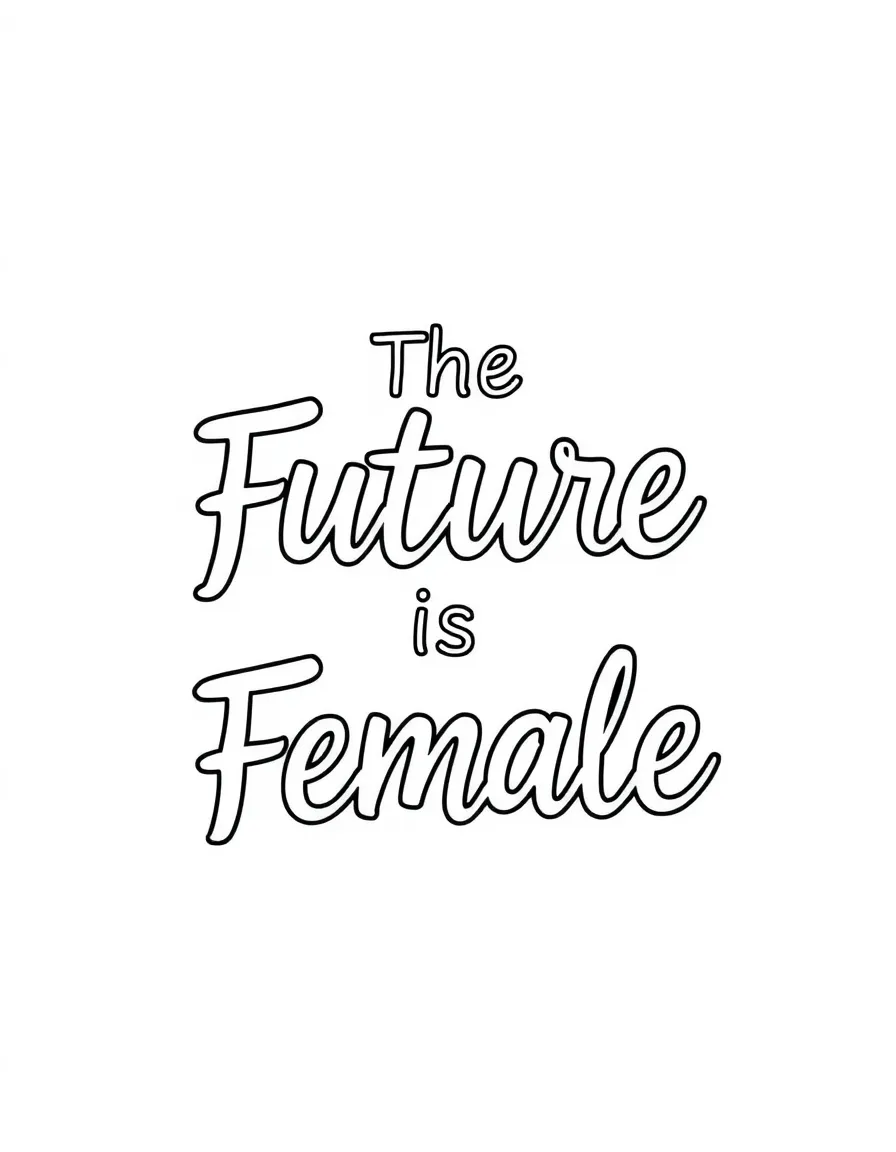**The Future is Female** empowering coloring page, include the text "The Future is Female".
