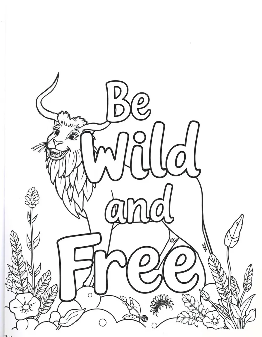 **Be Wild and Free** adventurous coloring page, include the text "Be Wild and Free".